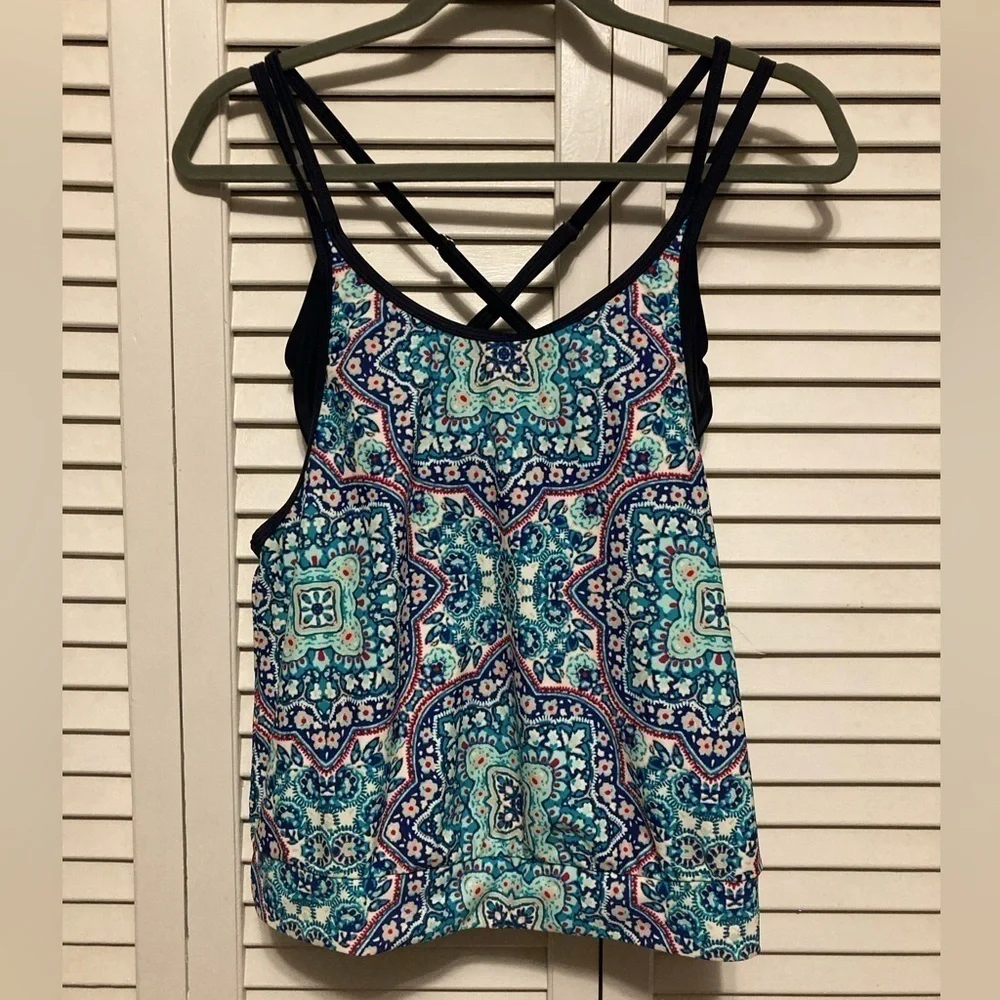 Athleta Monaco Blue And Pink Blousy Tankini Swim Top Size 32B